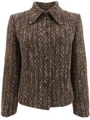 Tweed logo button jacket in brown/multi
