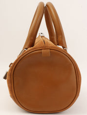 スエードアナグラムアマソナハンドバッグ キャメル