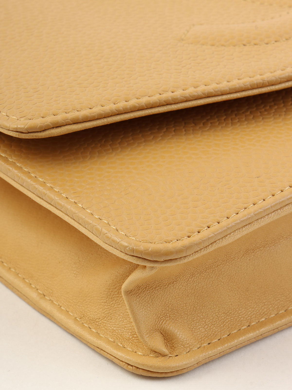 2005 Caviar Skin CC Mark Stitch Chain Wallet, Beige