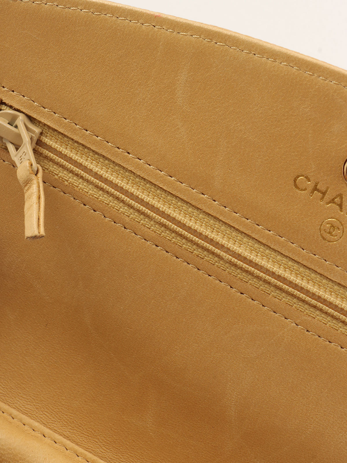2005 Caviar Skin CC Mark Stitch Chain Wallet, Beige