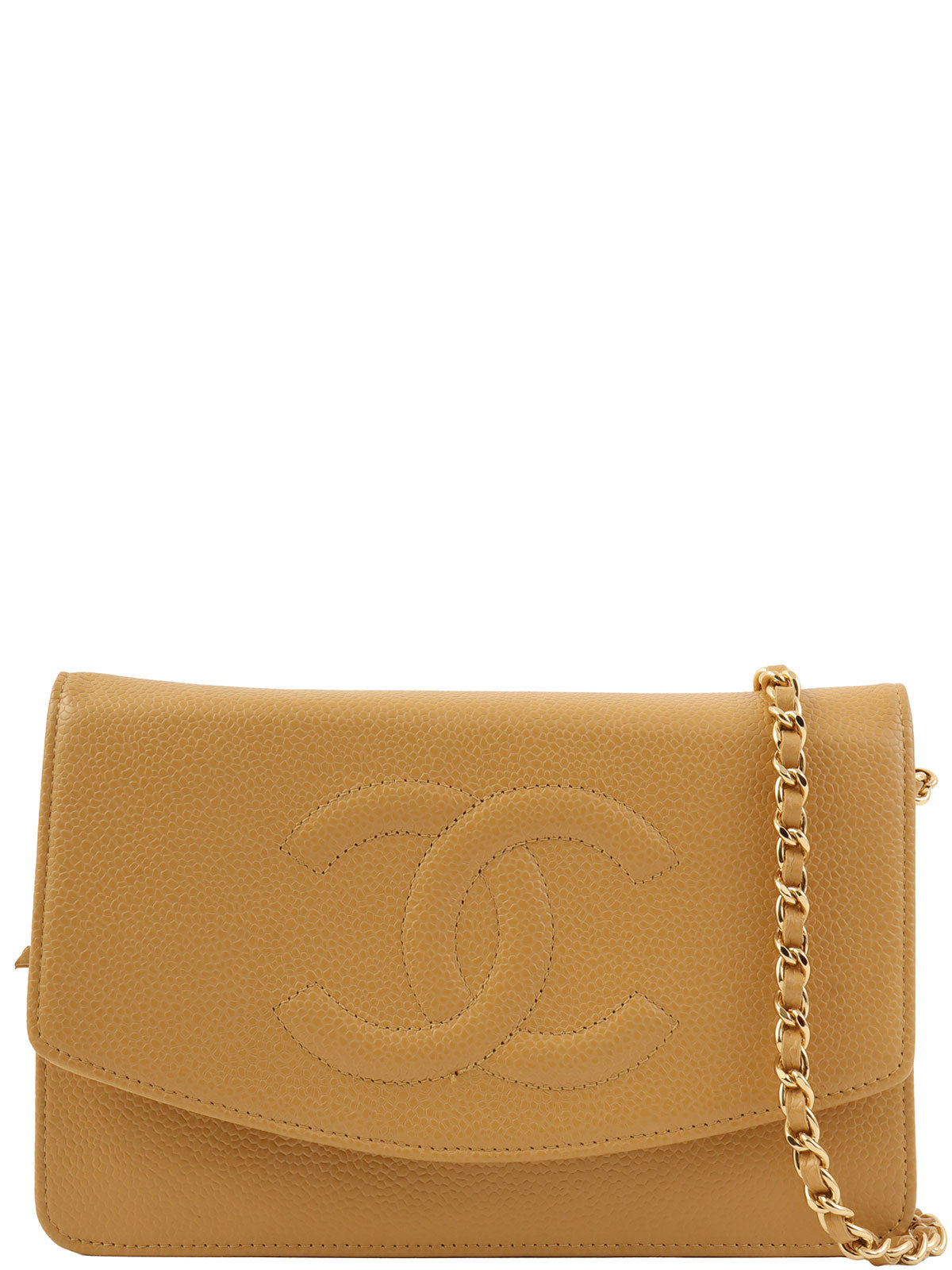 2005 Caviar Skin CC Mark Stitch Chain Wallet, Beige