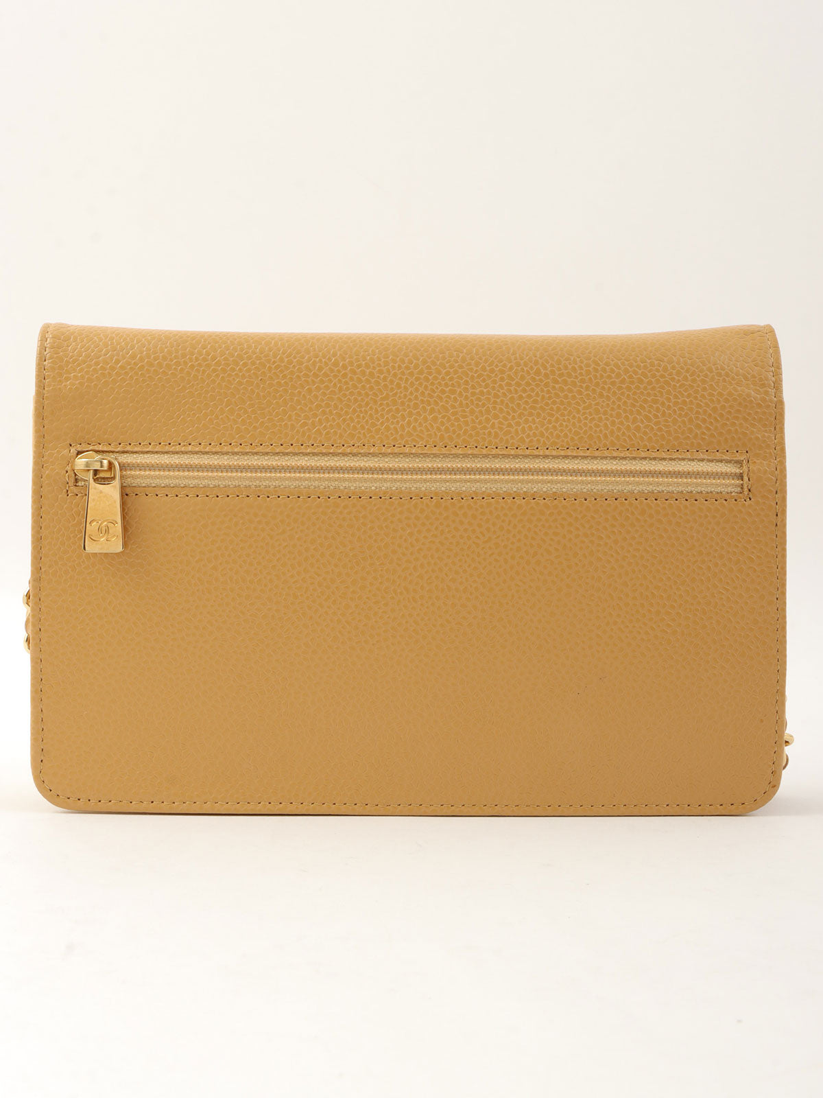 2005 Caviar Skin CC Mark Stitch Chain Wallet, Beige