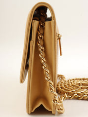 2005 Caviar Skin CC Mark Stitch Chain Wallet, Beige