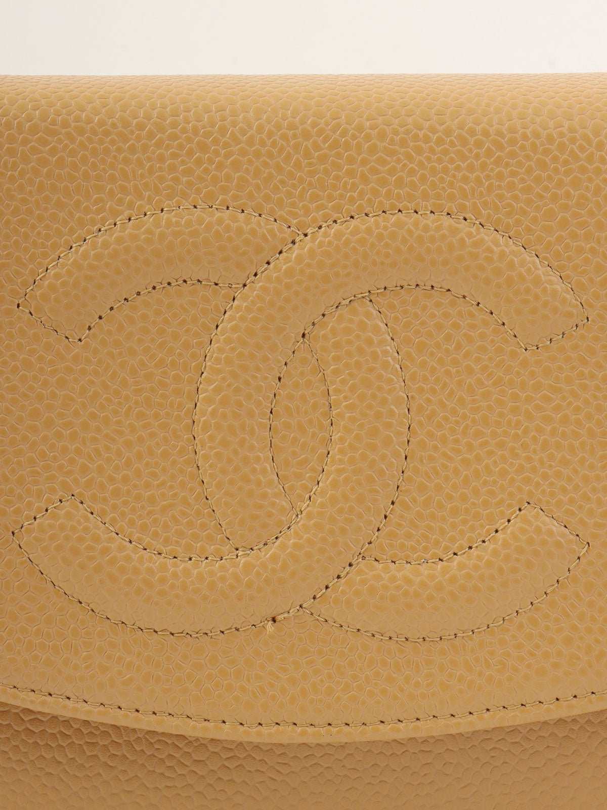 2005 Caviar Skin CC Mark Stitch Chain Wallet, Beige