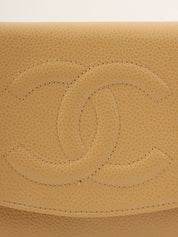 2005 Caviar Skin CC Mark Stitch Chain Wallet, Beige