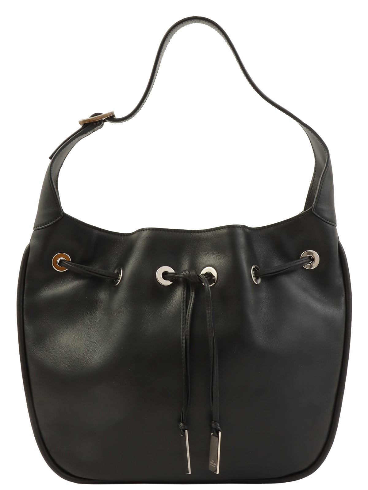 ロゴプレート巾着ショルダーバッグ ブラック