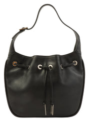 ロゴプレート巾着ショルダーバッグ ブラック