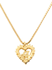 Rhinestone Heart Logo Cutout Necklace in Gold