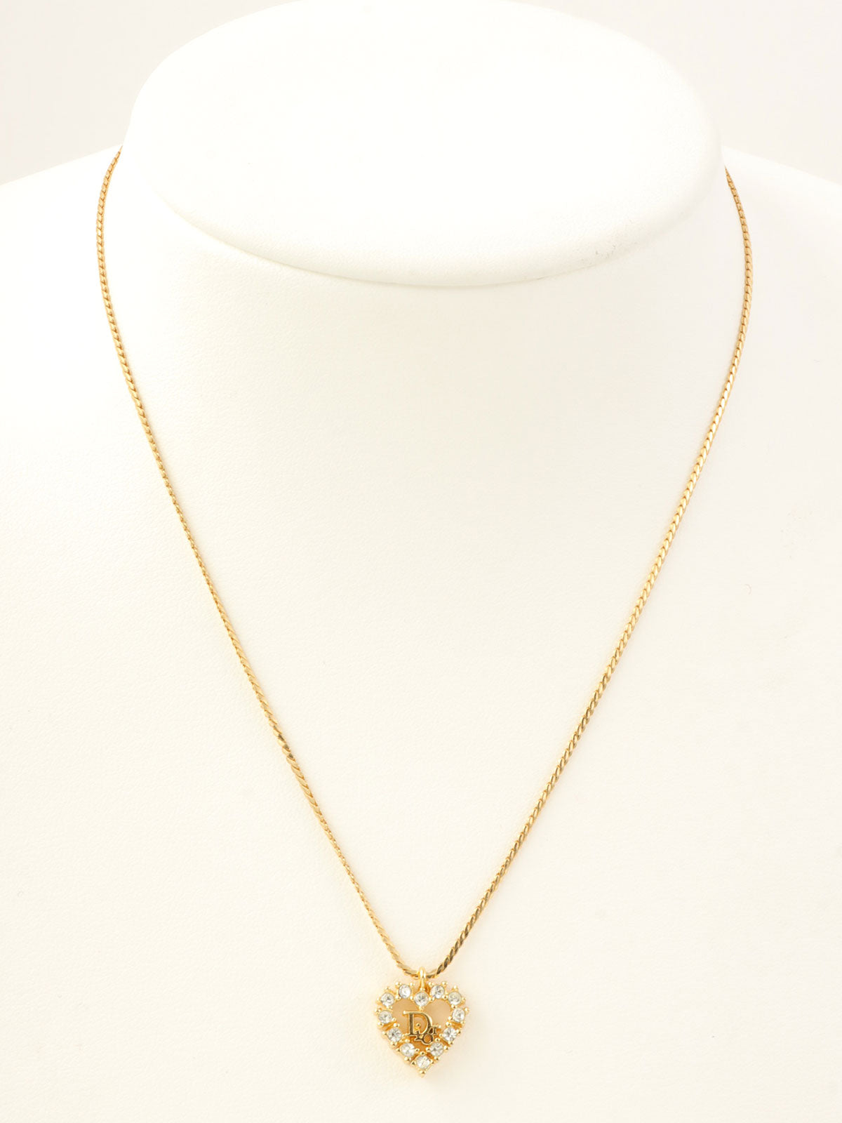 Rhinestone Heart Logo Cutout Necklace in Gold