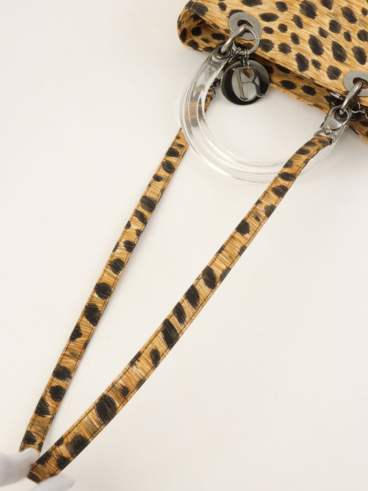 Canvas Leopard Print Lady Dior 2-Way Bag M Brown/Black/Clear