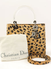 Canvas Leopard Print Lady Dior 2-Way Bag M Brown/Black/Clear