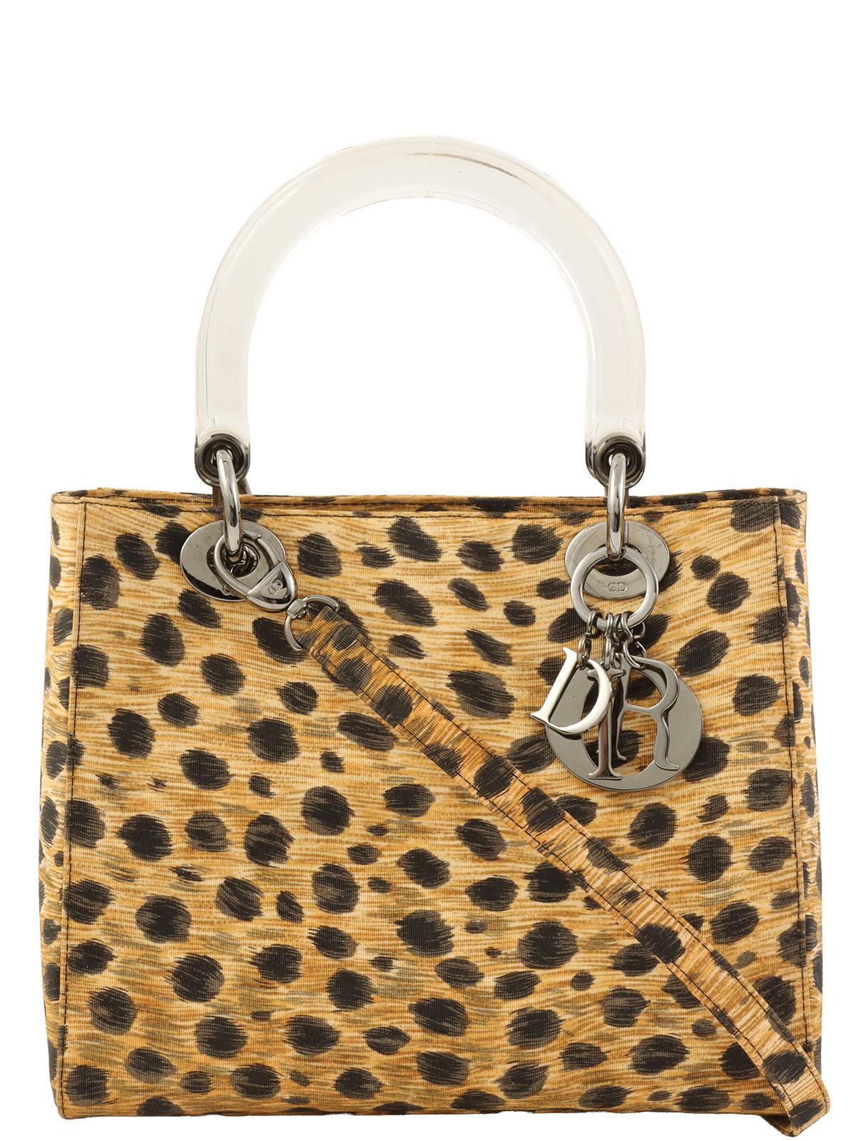Canvas Leopard Print Lady Dior 2-Way Bag M Brown/Black/Clear