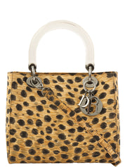 Canvas Leopard Print Lady Dior 2-Way Bag M Brown/Black/Clear