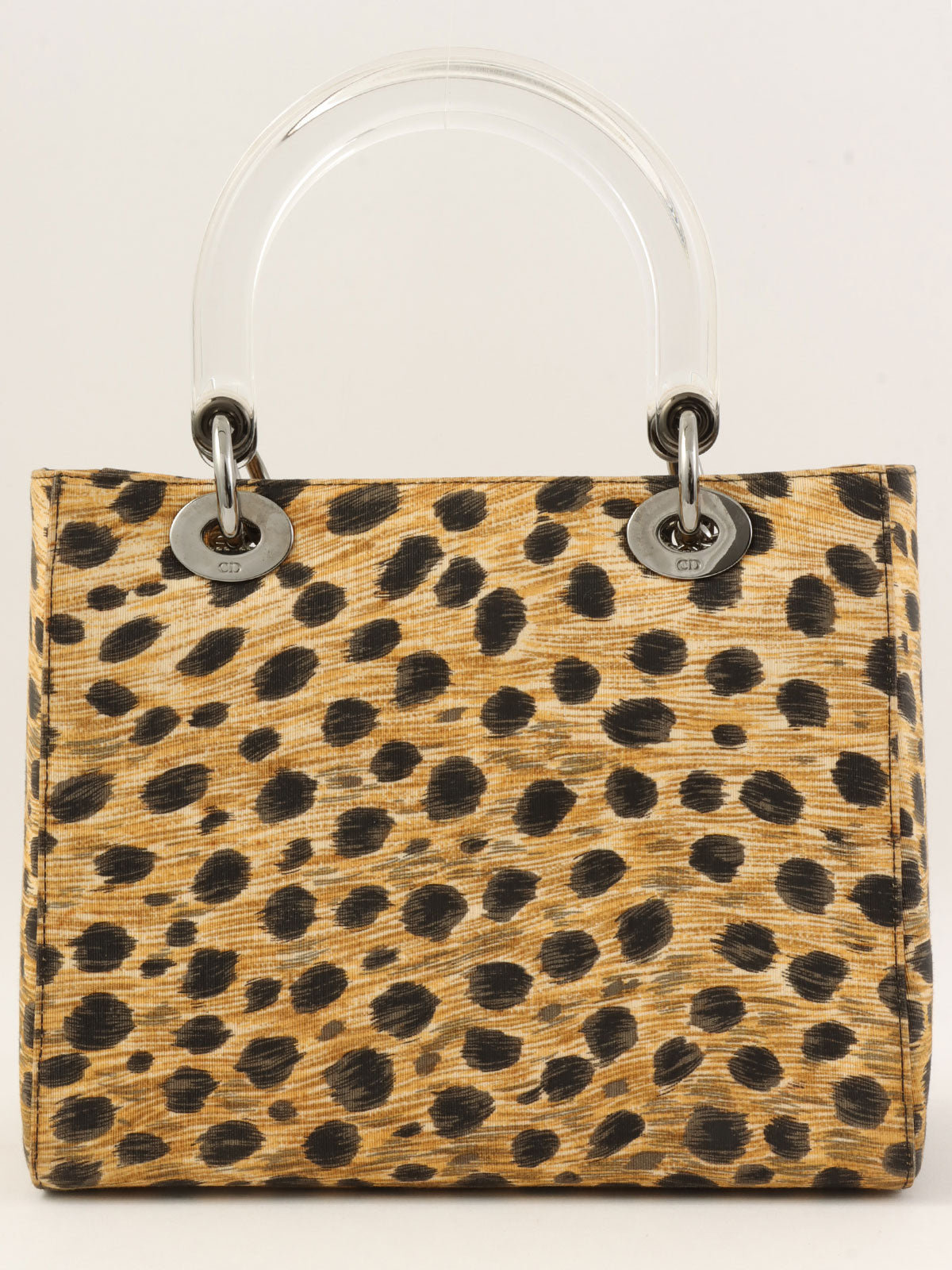 Canvas Leopard Print Lady Dior 2-Way Bag M Brown/Black/Clear