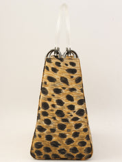 Canvas Leopard Print Lady Dior 2-Way Bag M Brown/Black/Clear