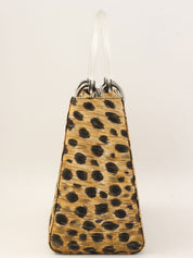 Canvas Leopard Print Lady Dior 2-Way Bag M Brown/Black/Clear