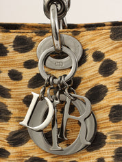 Canvas Leopard Print Lady Dior 2-Way Bag M Brown/Black/Clear