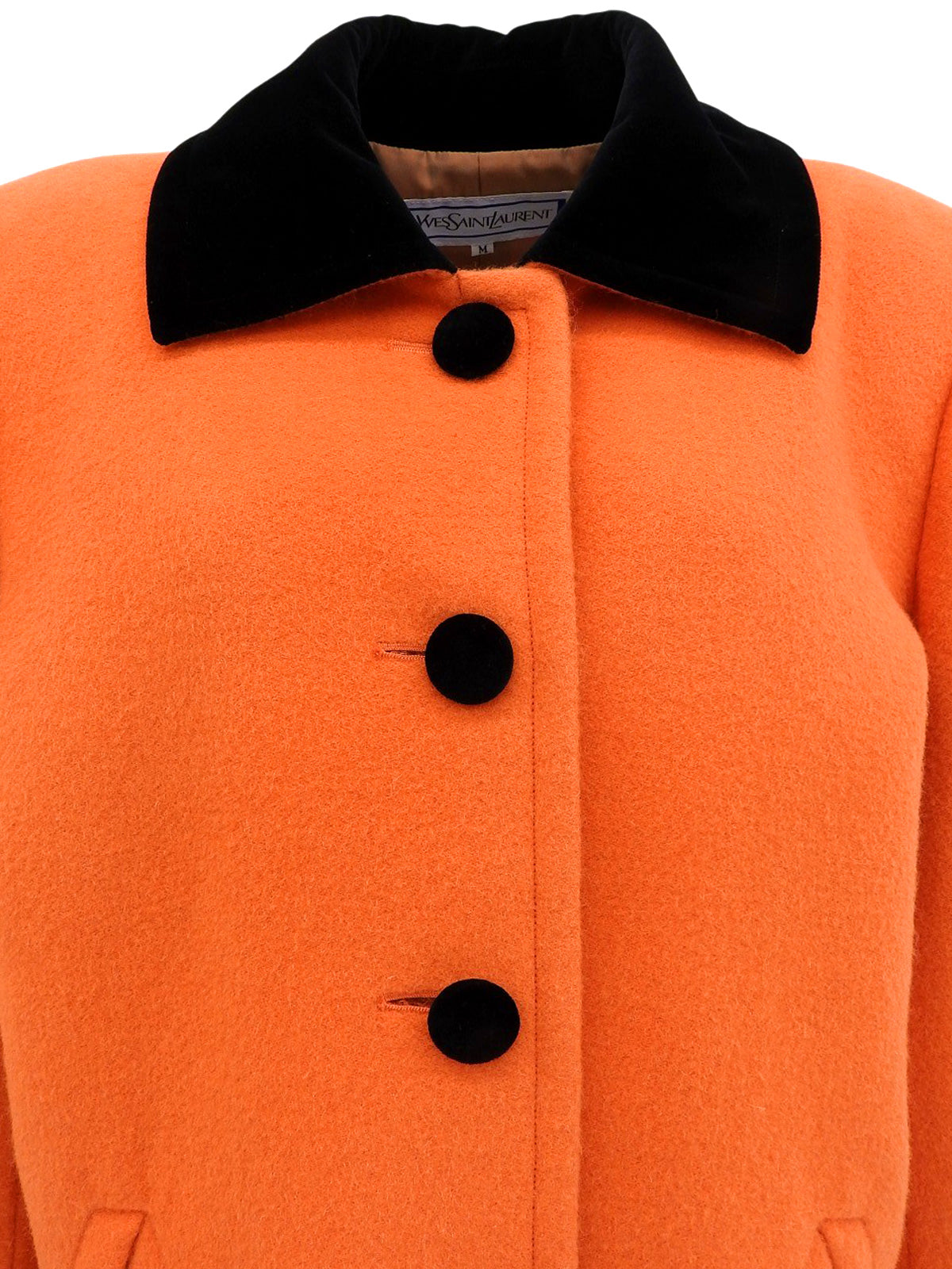 Two-tone wool coat in orange and black