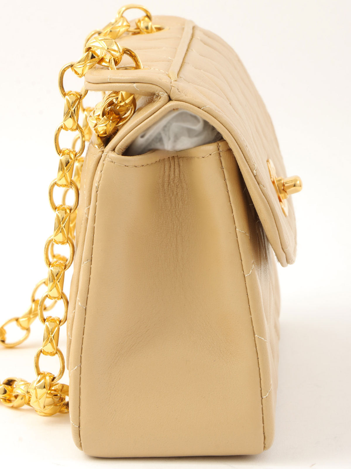 1992 Matelasse Stitch CC Turnlock Chain Shoulder Bag, Beige