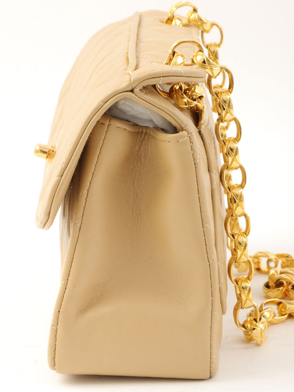 1992年頃製 マトラッセステッチCCターンロックチェーンショルダーバッグ ベージュ