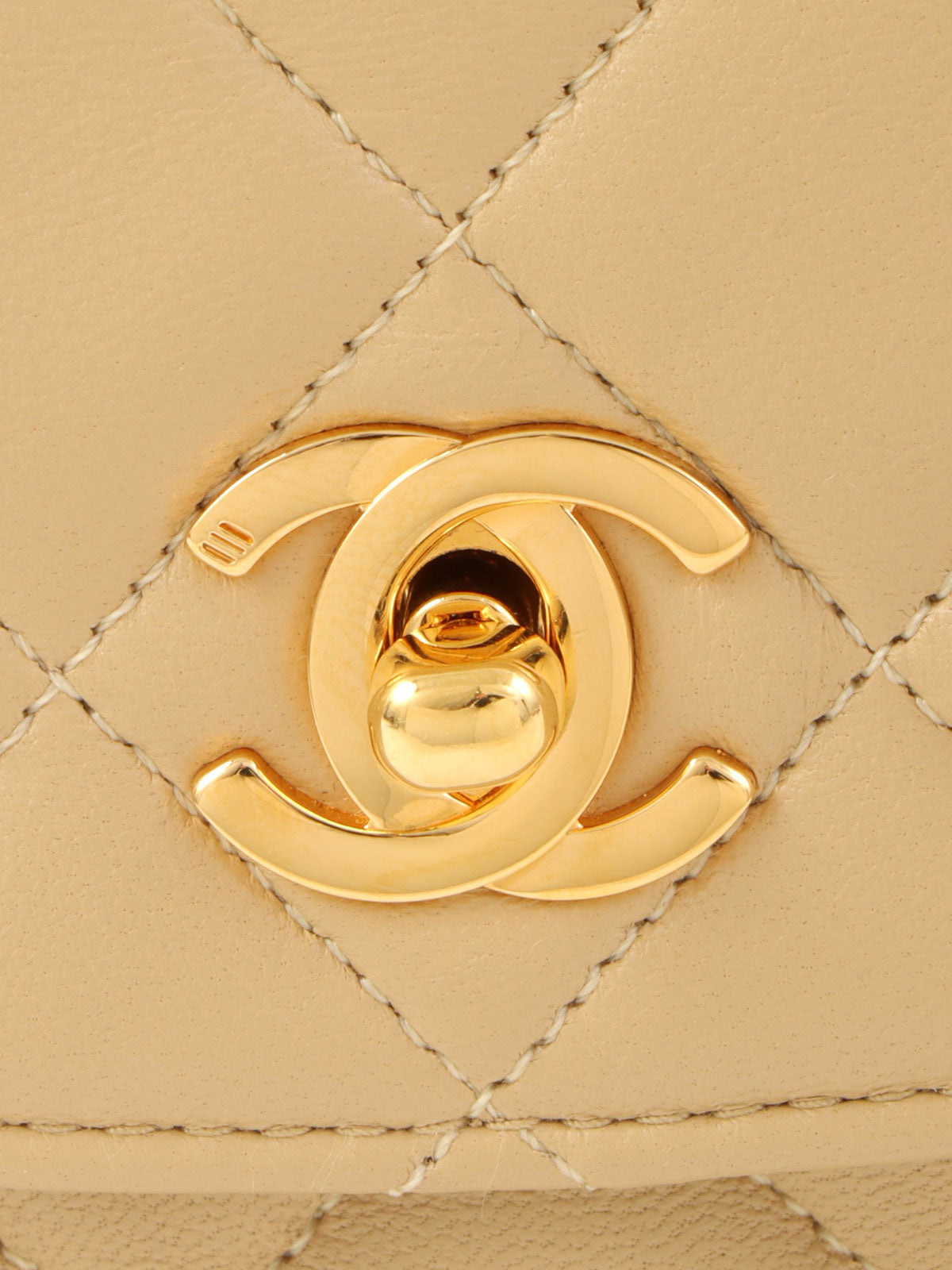 1992 Matelasse Stitch CC Turnlock Chain Shoulder Bag, Beige