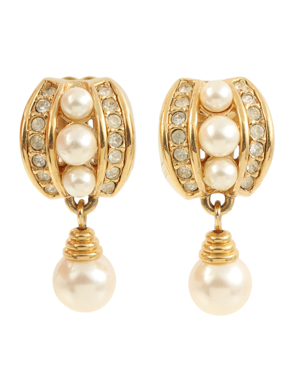 Pearl Rhinestone Earrings Gold