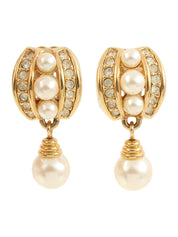 Pearl Rhinestone Earrings Gold
