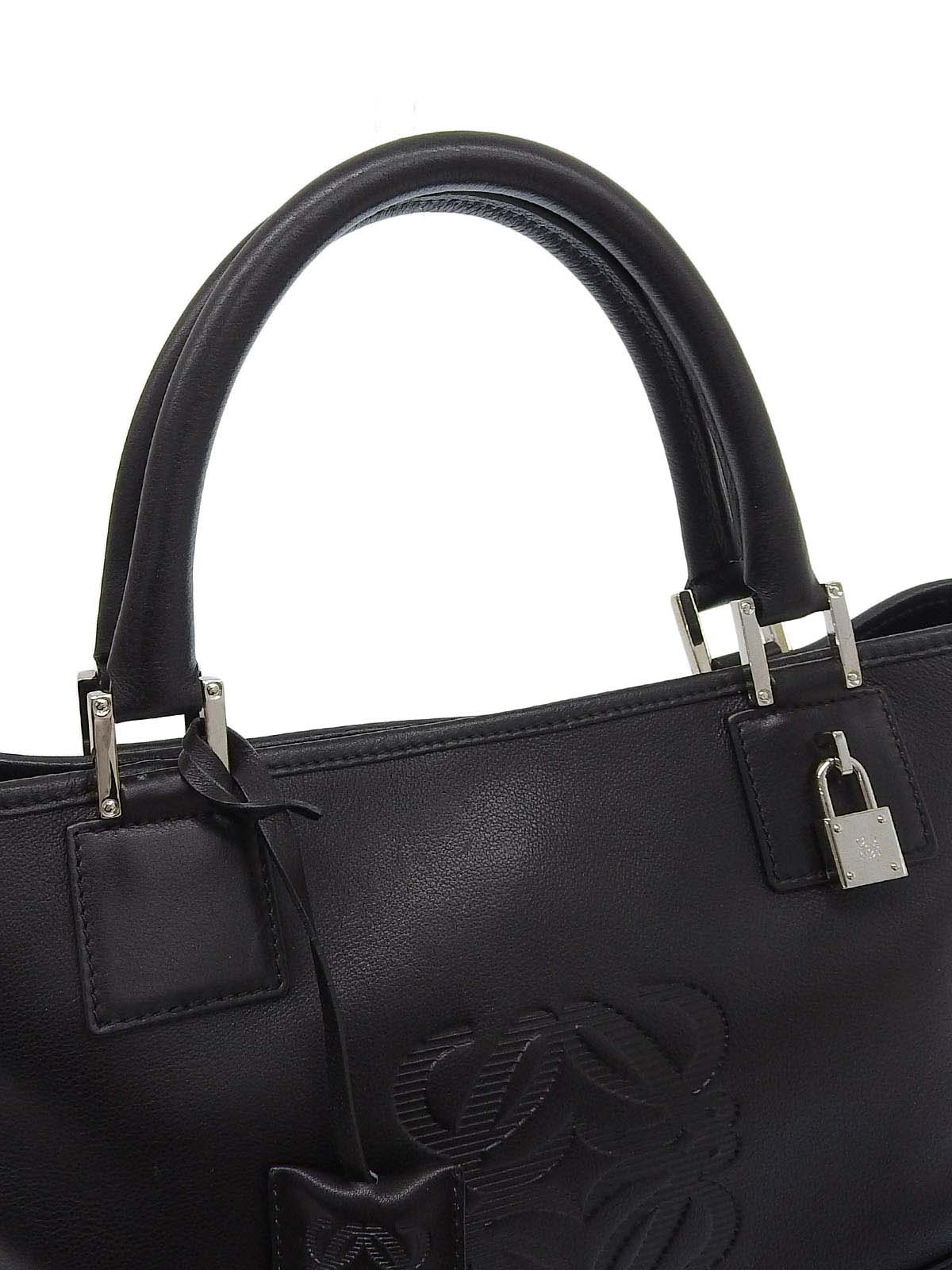 Anagram Embossed Fusta Tote Bag in Black
