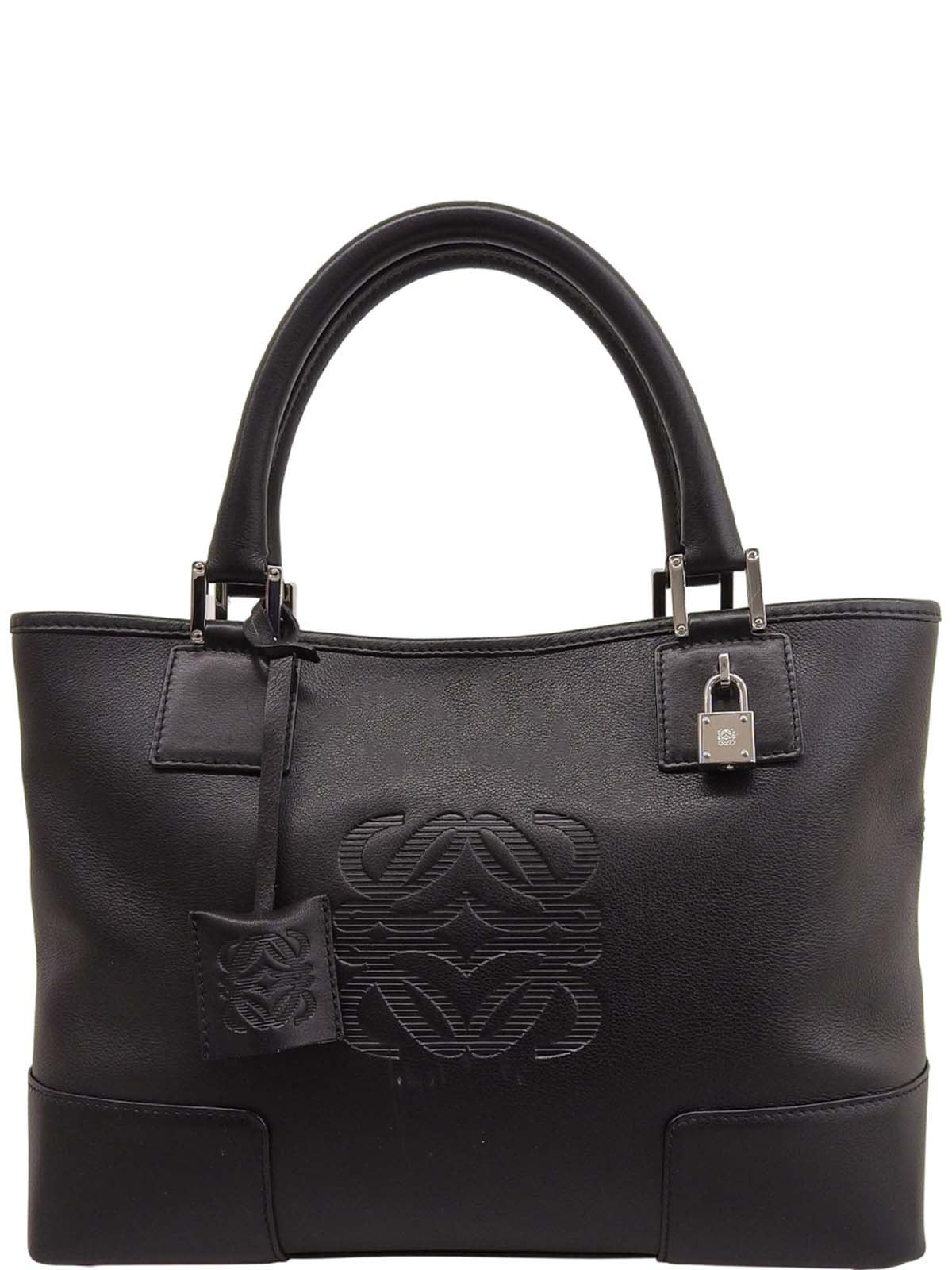 Anagram Embossed Fusta Tote Bag in Black