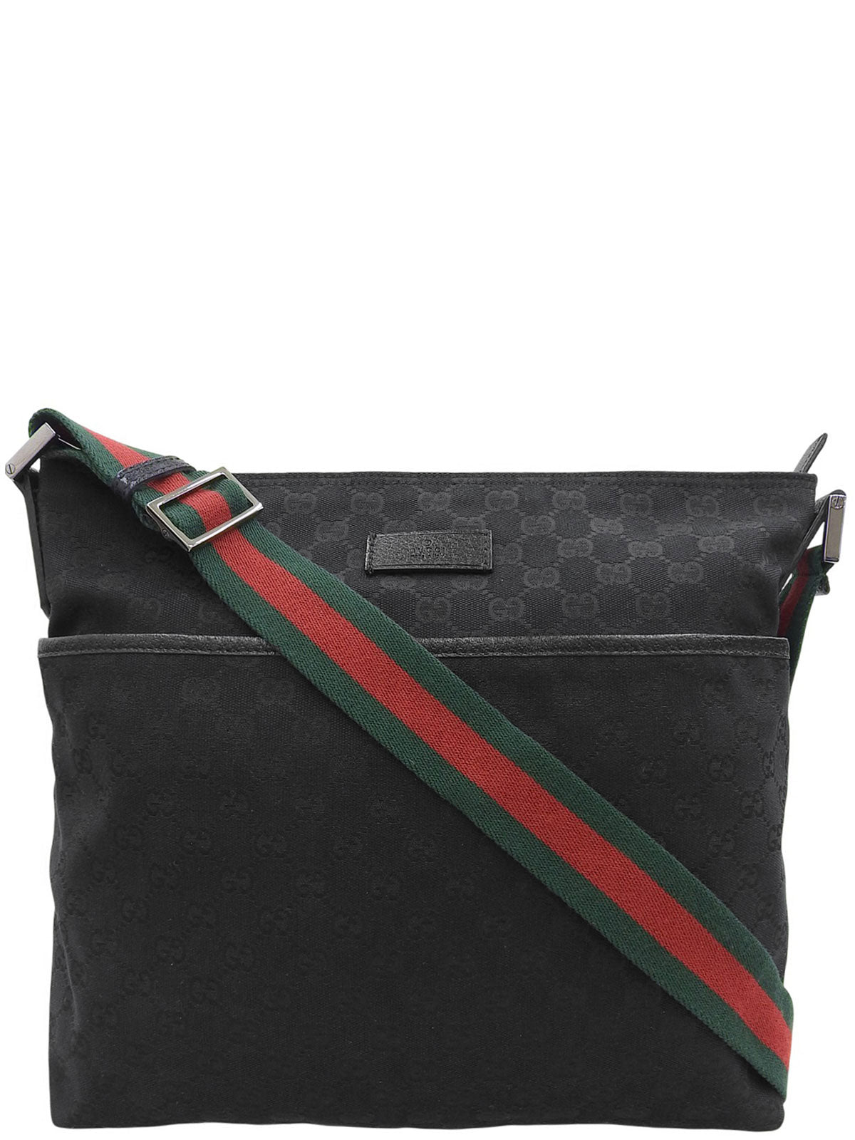 Canvas GG Pattern Sherry Line Shoulder Bag Black/Green/Red