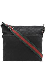 Canvas GG Pattern Sherry Line Shoulder Bag Black/Green/Red