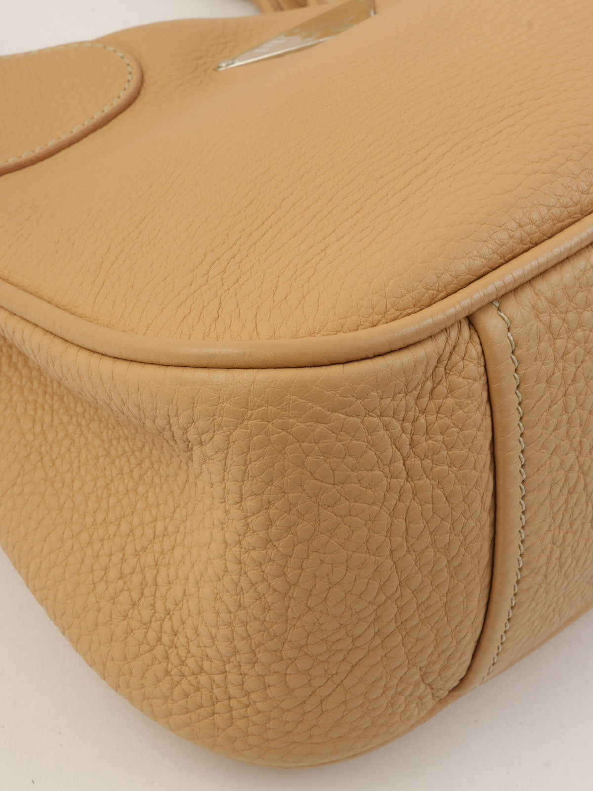 Beige leather logo plate handbag