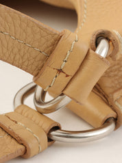 Beige leather logo plate handbag