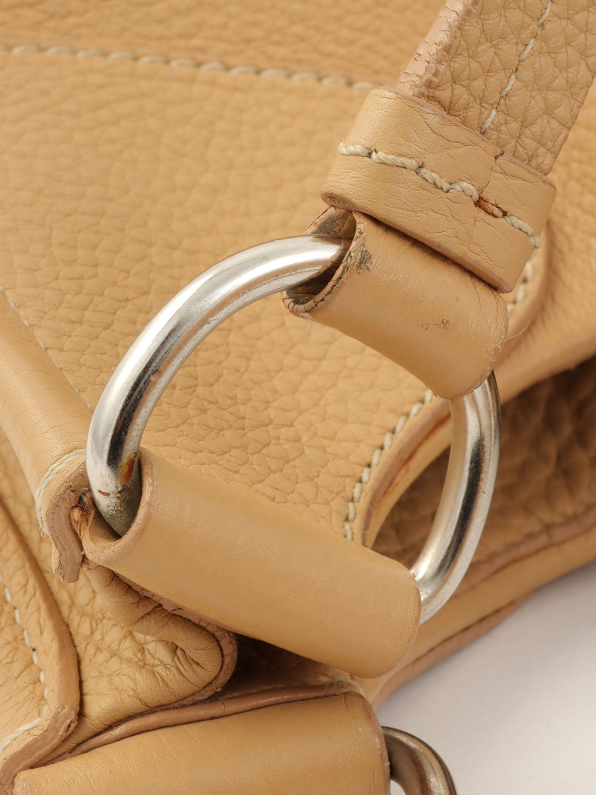 Beige leather logo plate handbag