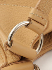 Beige leather logo plate handbag