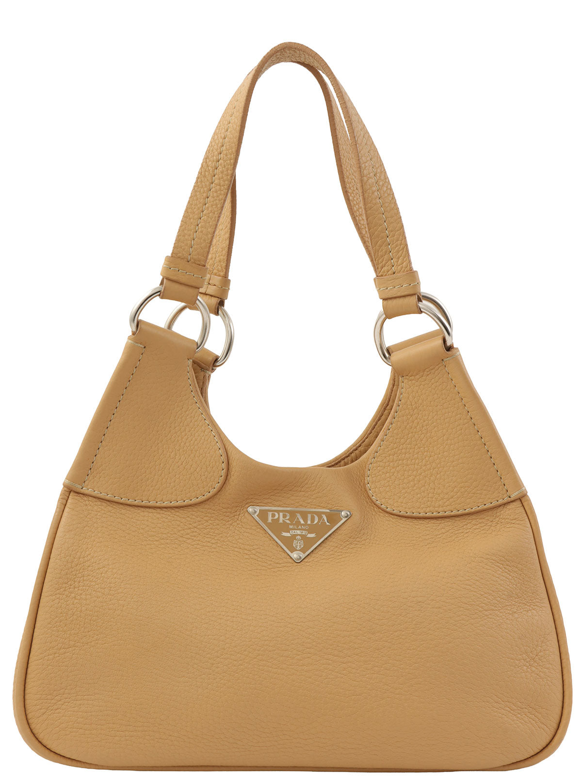 Beige leather logo plate handbag