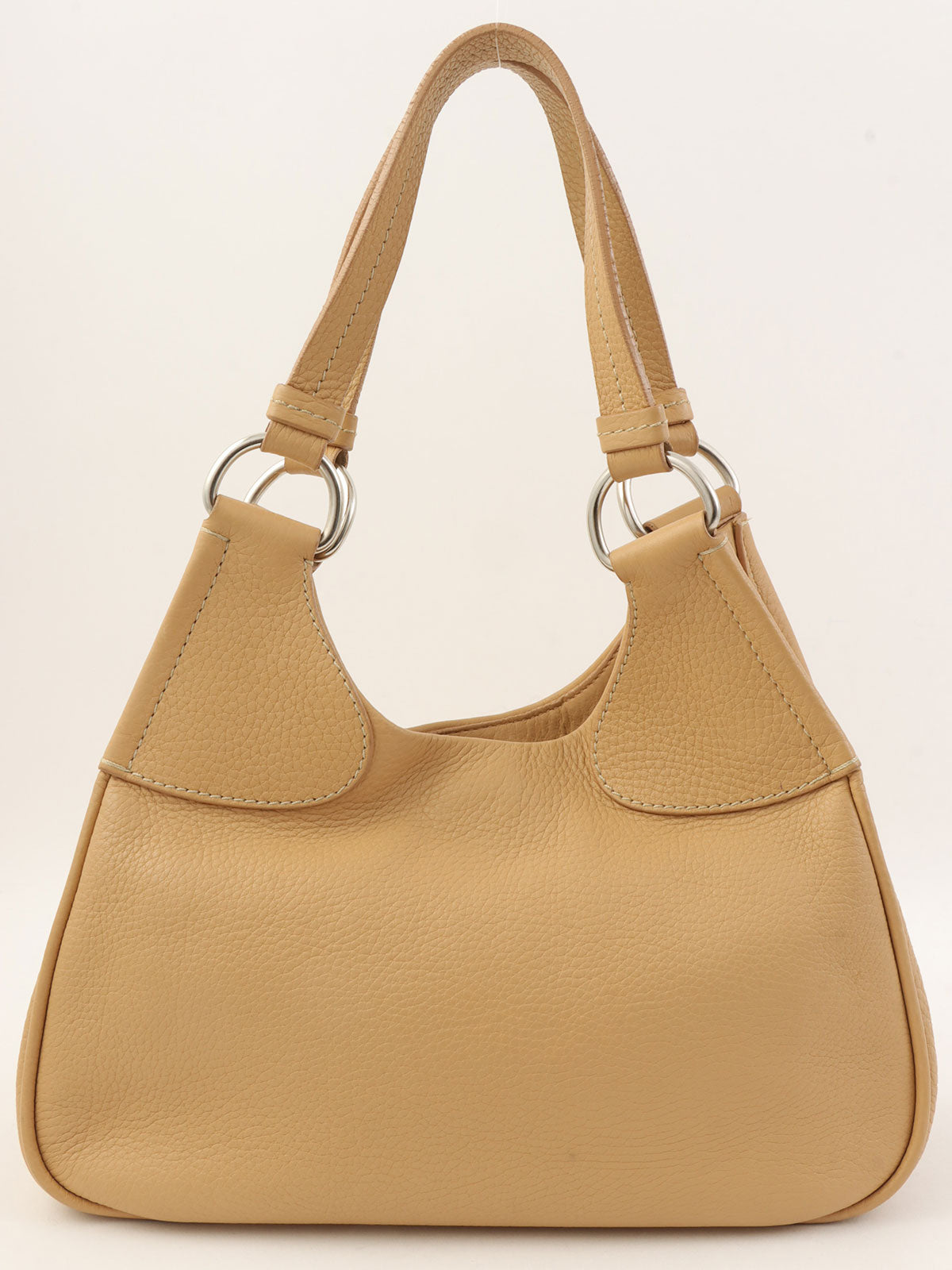 Beige leather logo plate handbag
