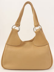 Beige leather logo plate handbag