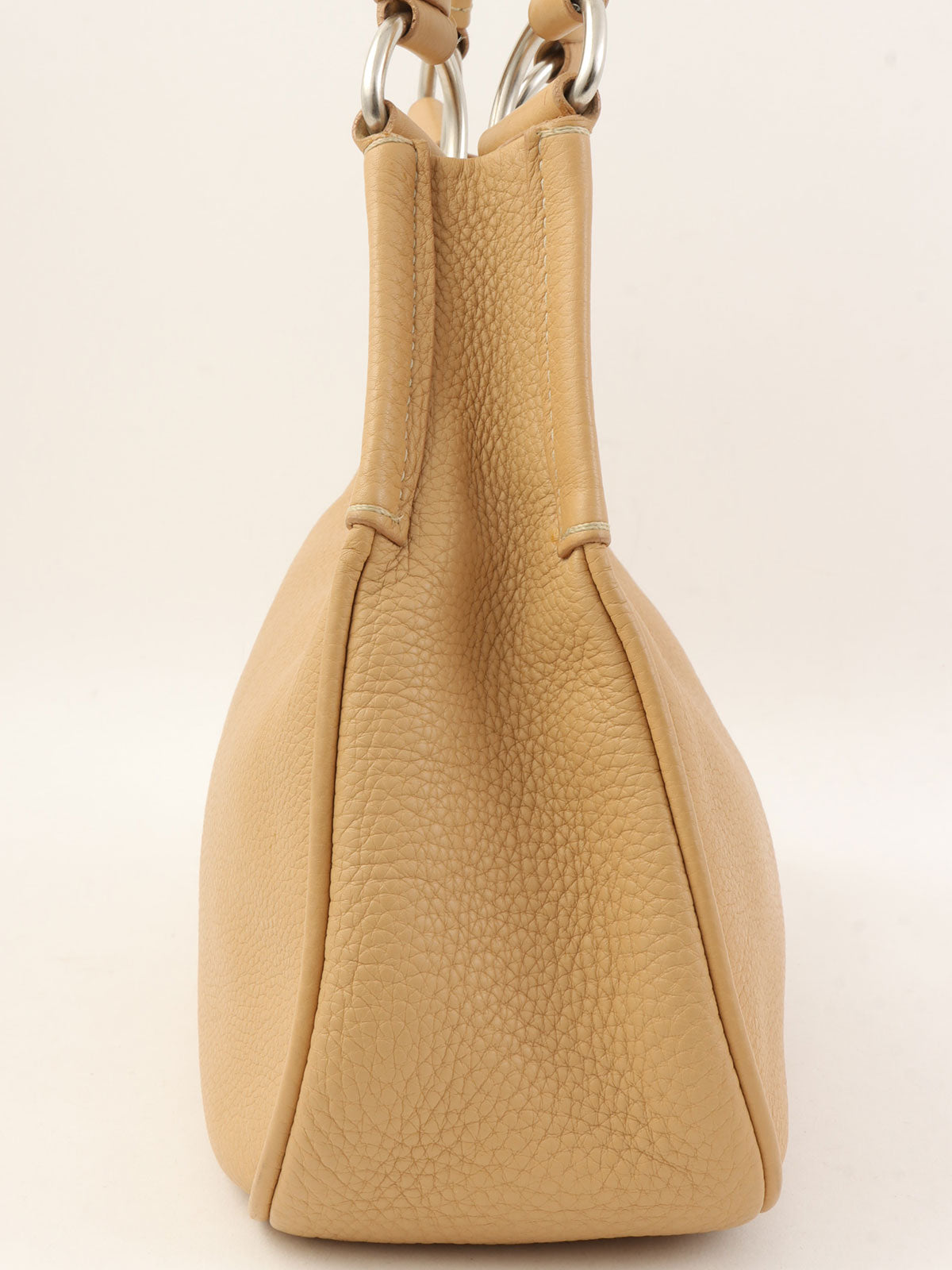 Beige leather logo plate handbag