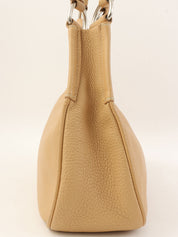 Beige leather logo plate handbag