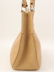 Beige leather logo plate handbag