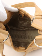 Beige leather logo plate handbag