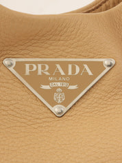 Beige leather logo plate handbag