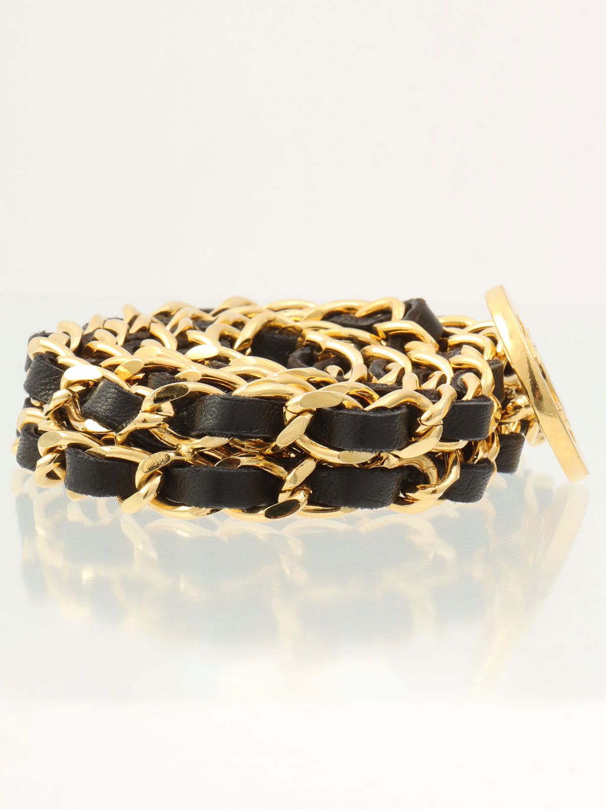 ラウンドCCマークプレートチェーンベルト ゴールド/ブラック