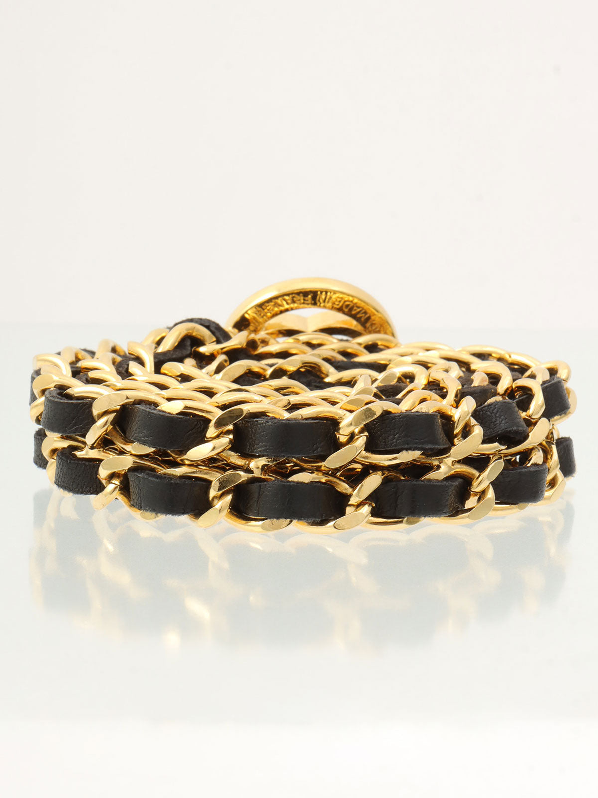 ラウンドCCマークプレートチェーンベルト ゴールド/ブラック