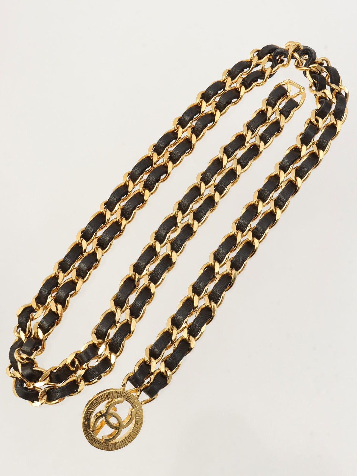 ラウンドCCマークプレートチェーンベルト ゴールド/ブラック