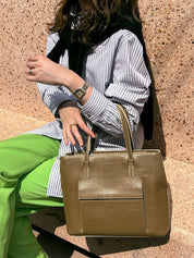 Logo embossed handbag in khaki