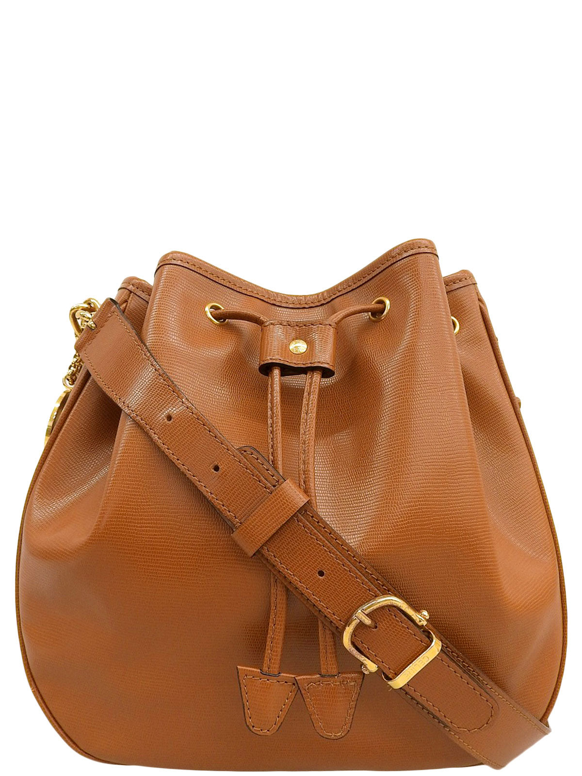 ロゴチャーム巾着ショルダーバッグ ブラウン