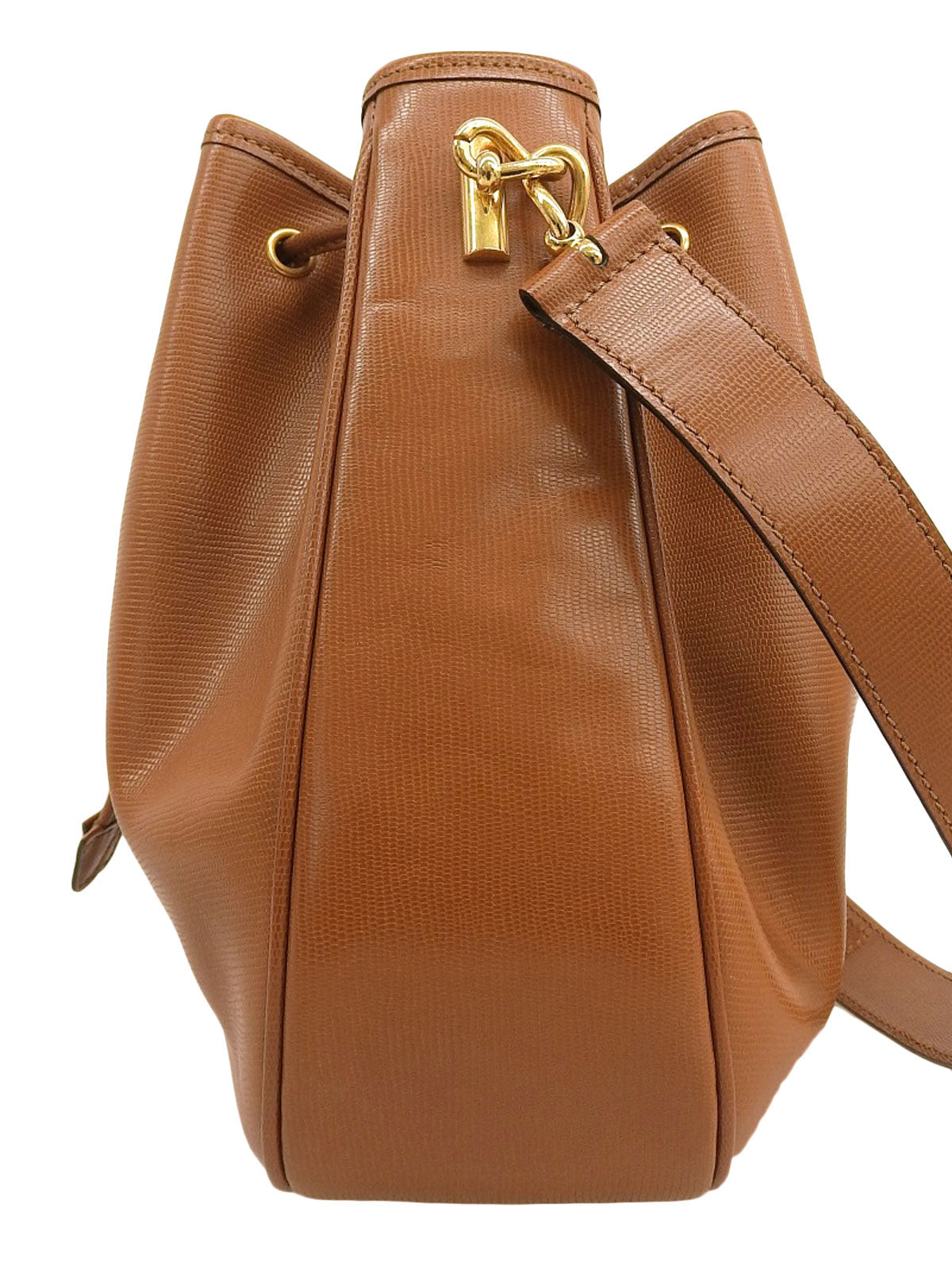 ロゴチャーム巾着ショルダーバッグ ブラウン