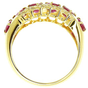 18K Ruby Diamond Flower Motif Ring #52 Gold